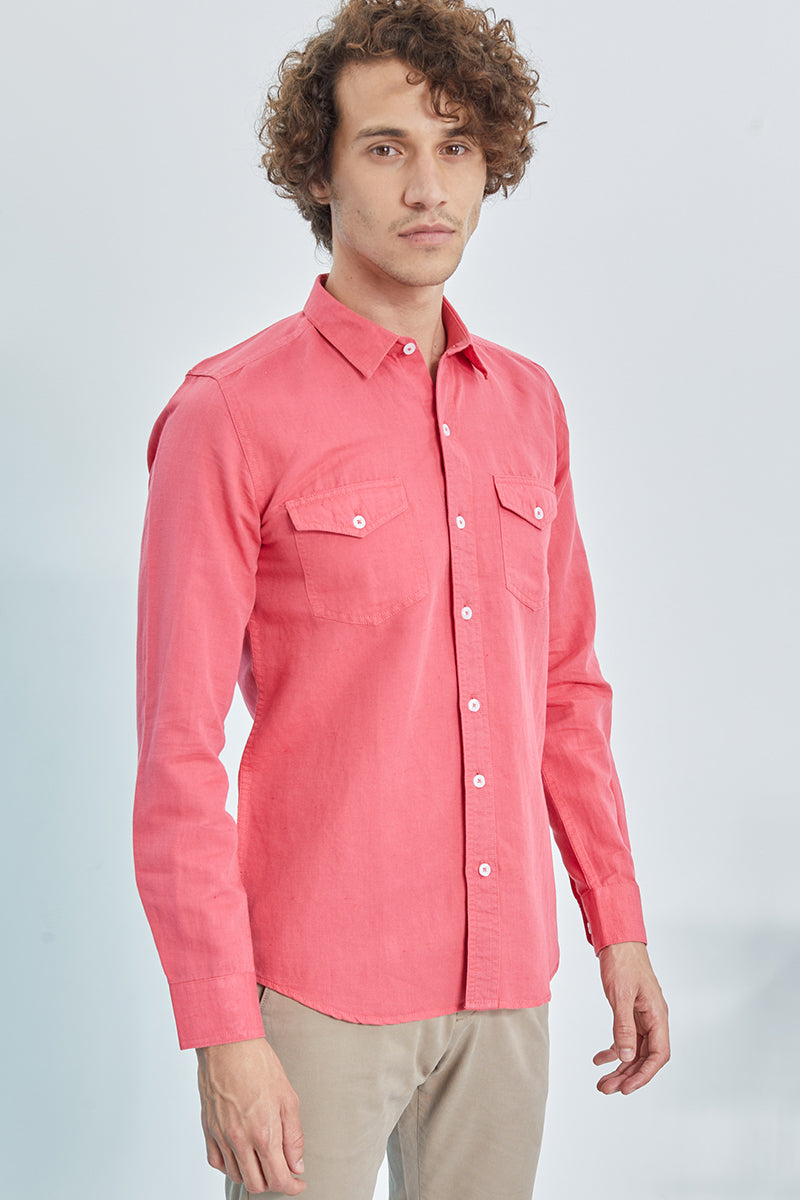 Pink Double Pocket Cotlin Shirt - SNITCH