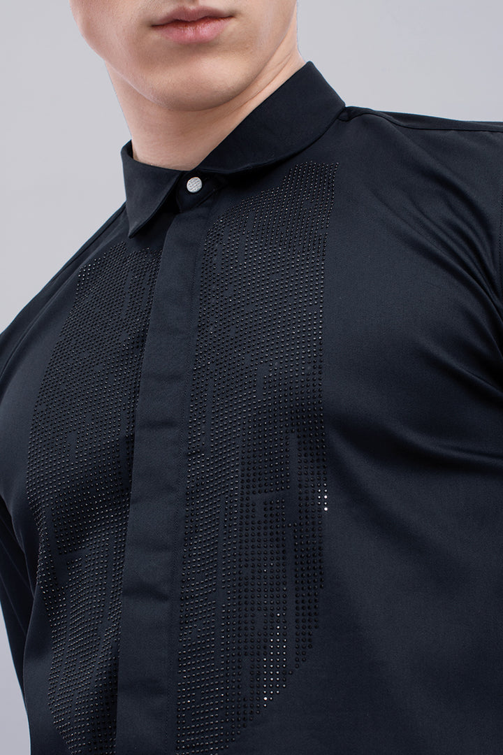 Navy Beaded Designer Shirt - SNITCH