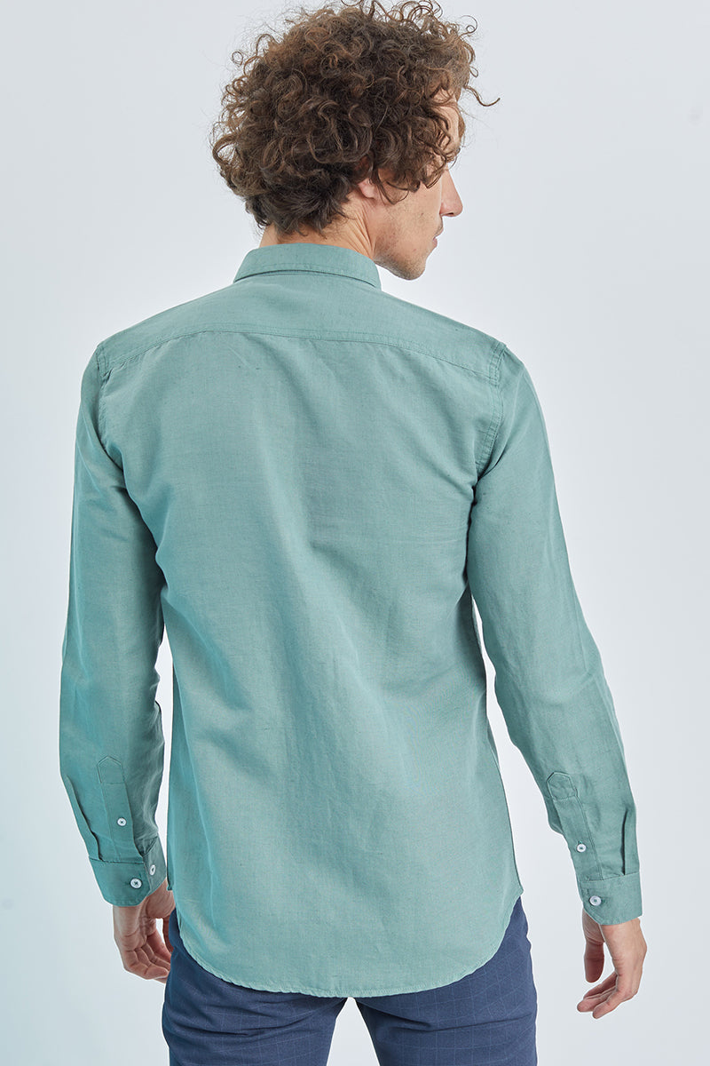 Green Double Pocket Cotlin Shirt - SNITCH