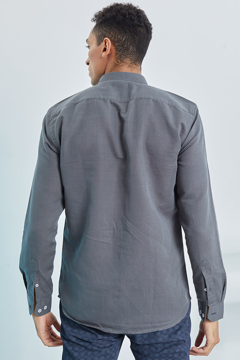 Grey Double Pocket Cotlin Shirt - SNITCH