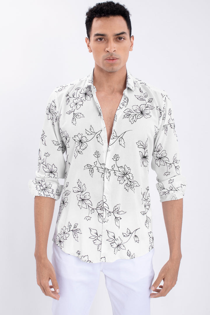 White Viscose Floral Print Shirt - SNITCH