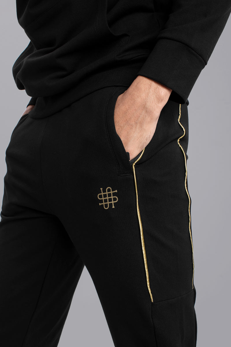 Black Solid Hoodie Co-Ords Jogsuit - SNITCH