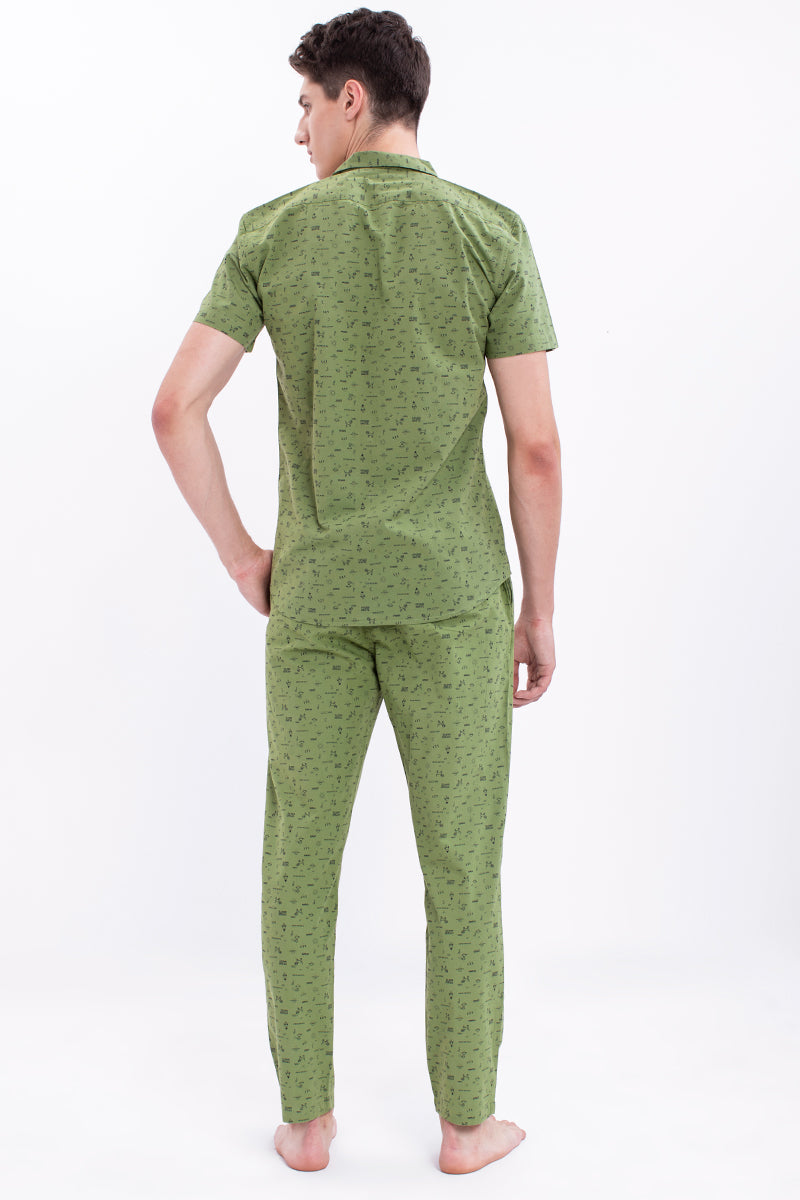 Green Fun Aeronautical Print Cotton Pyjama Set - SNITCH