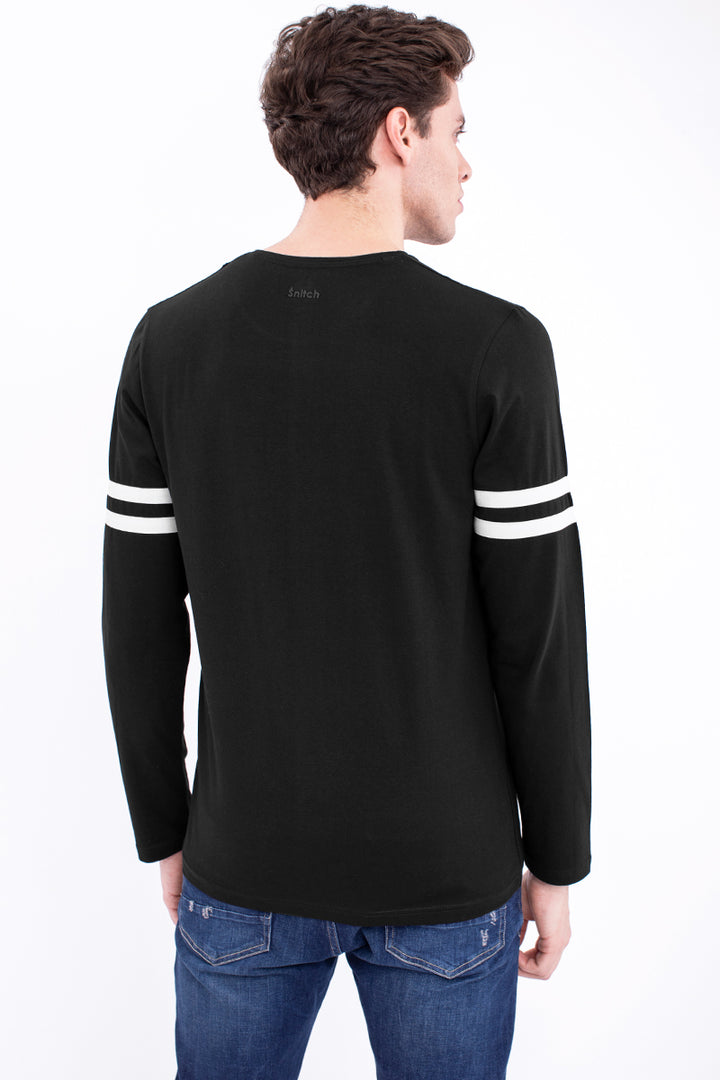 Black Crew Neck Cotton 4-Way Stretch T-Shirt - SNITCH