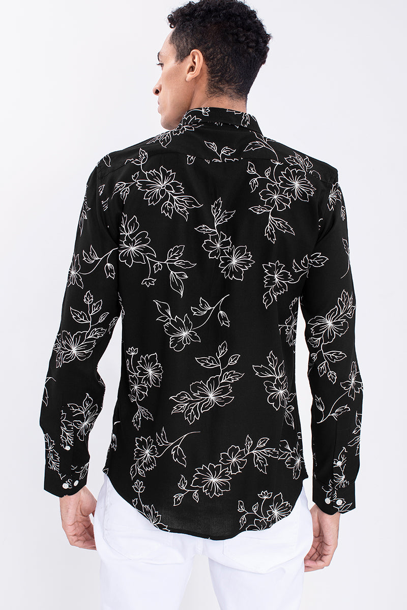 Black Viscose Floral Print Shirt - SNITCH