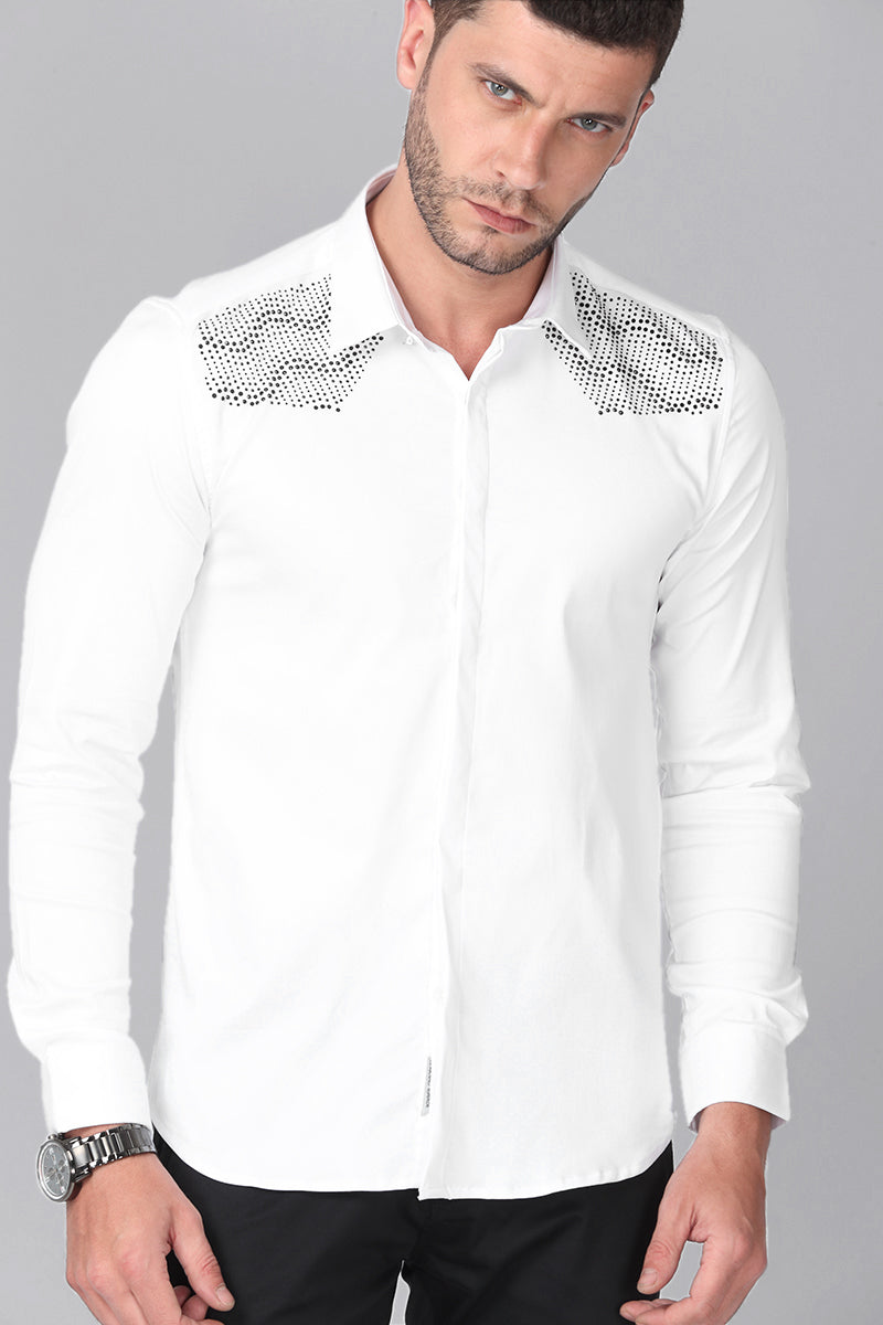 White Yoke Beaded Shirt - SNITCH