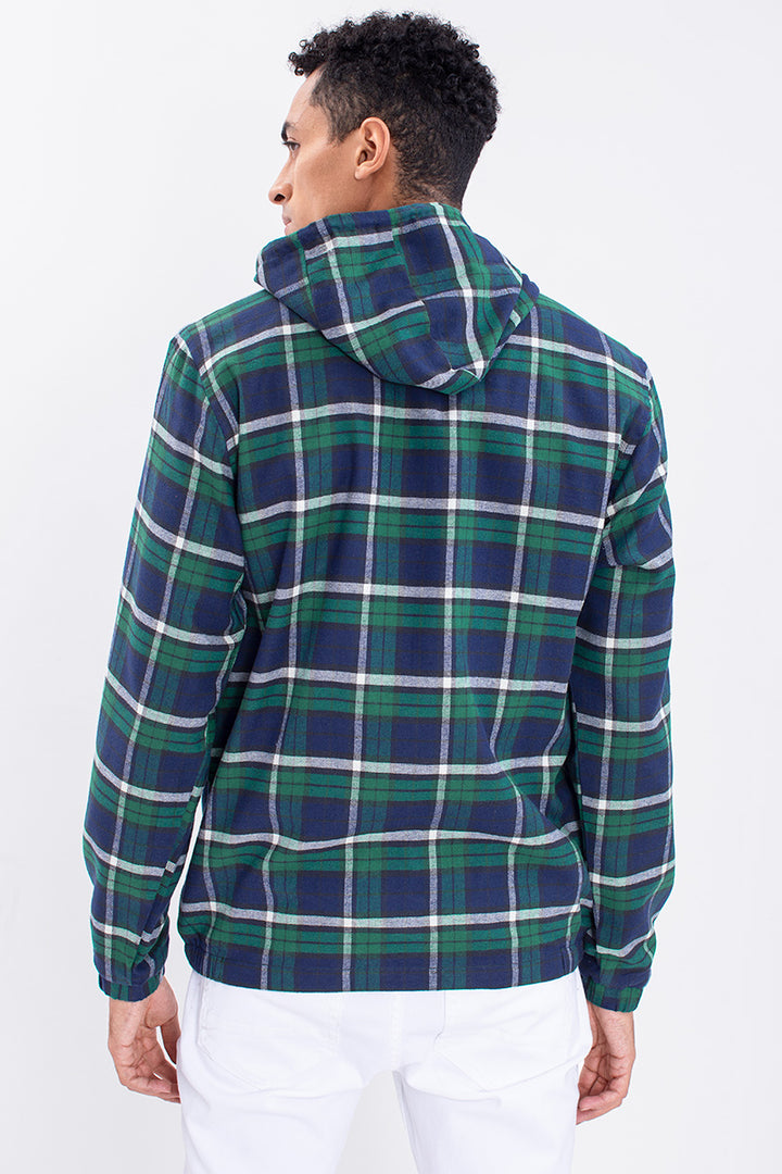 Green Multi Checks Flannel Hoodie Jacket - SNITCH