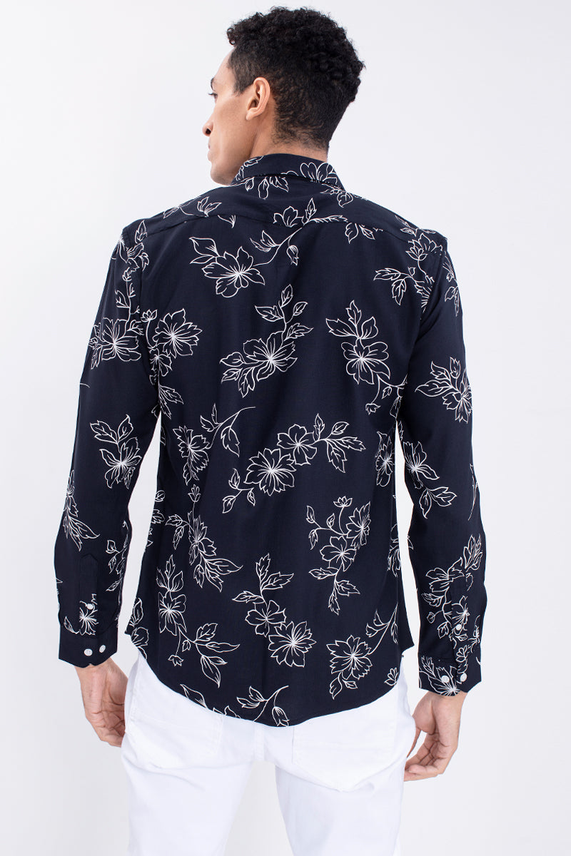 Navy Viscose Floral Print Shirt - SNITCH