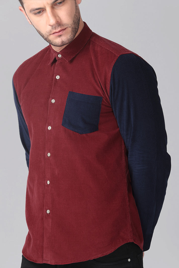 Maroon with Navy Corduroy Shirt - SNITCH