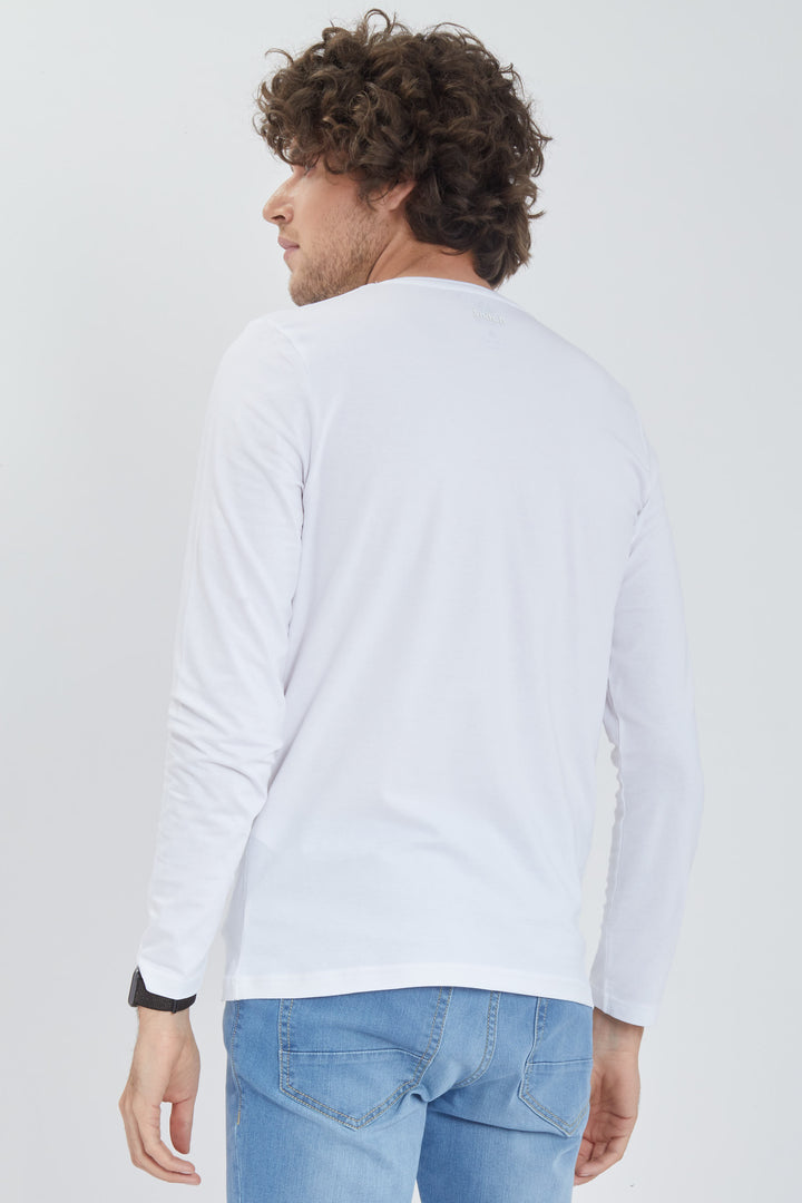 White Full Sleeves 4-way Stretch Crew Neck T-Shirt - SNITCH