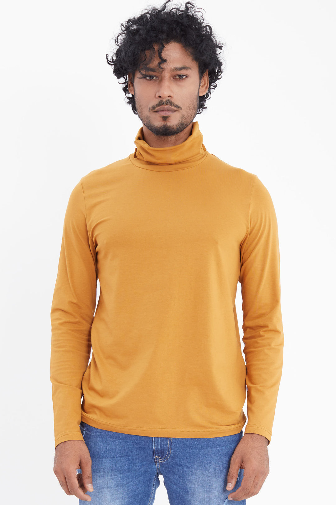Mustard Full Sleeves T-Shirt with Face Cover - SNITCH