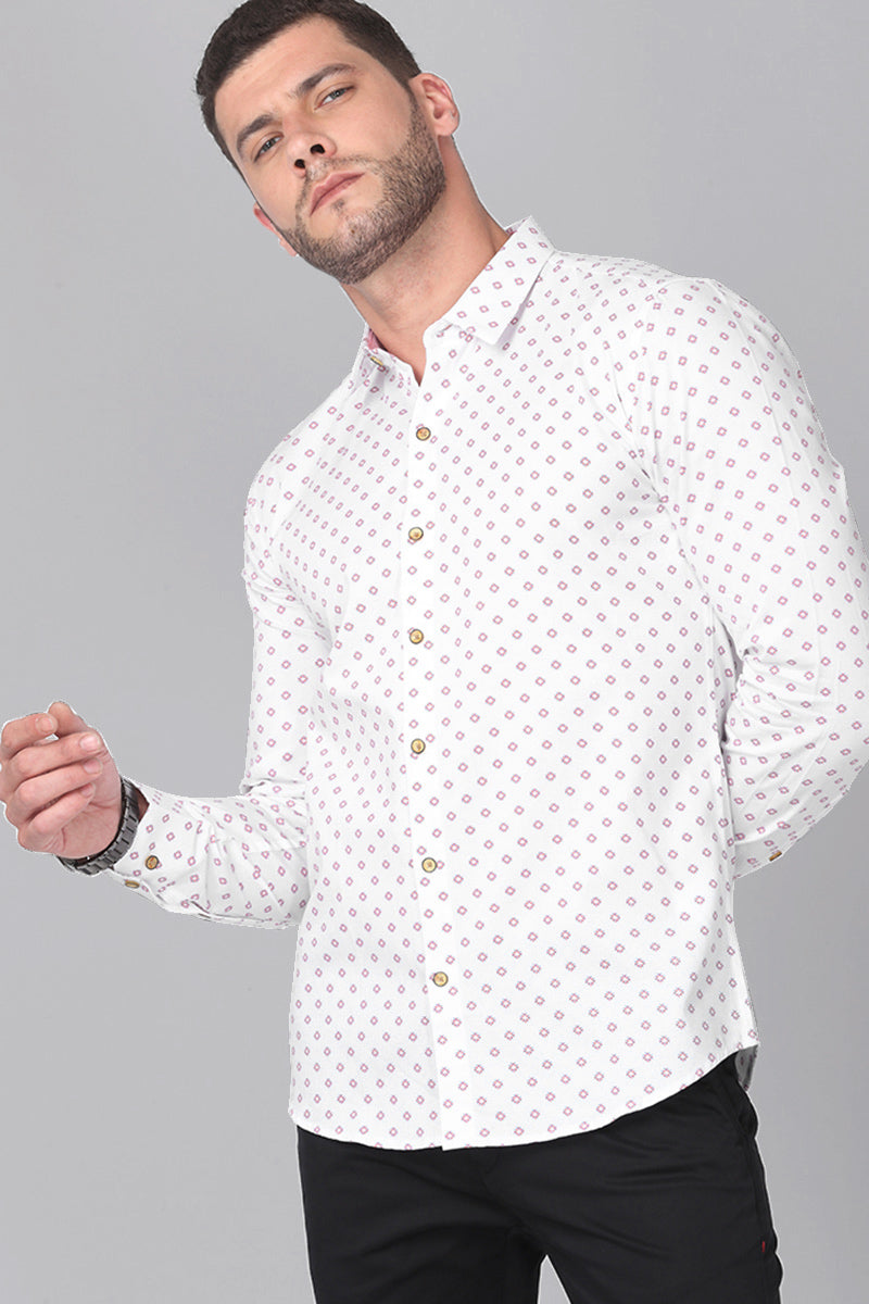 White Daisy Floral Printed Shirt - SNITCH