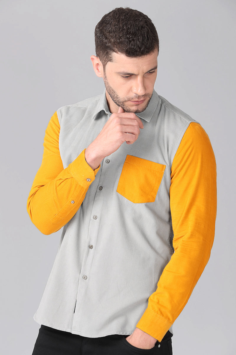 Grey with Mustard Corduroy Shirt - SNITCH