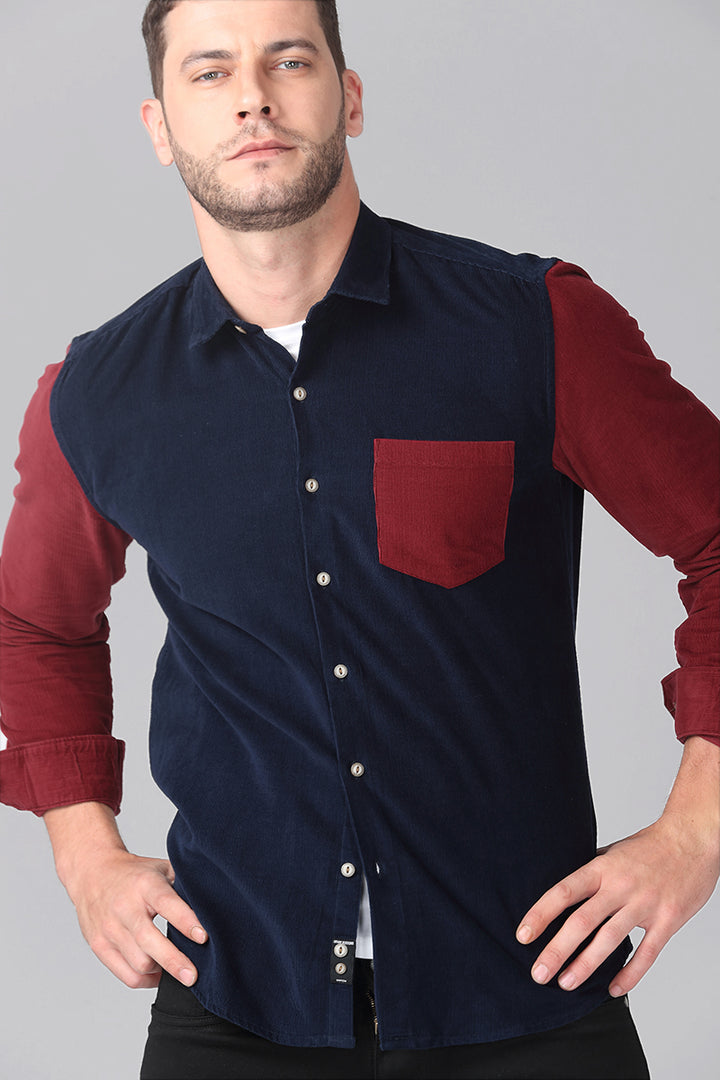 Navy with Maroon Corduroy Shirt - SNITCH