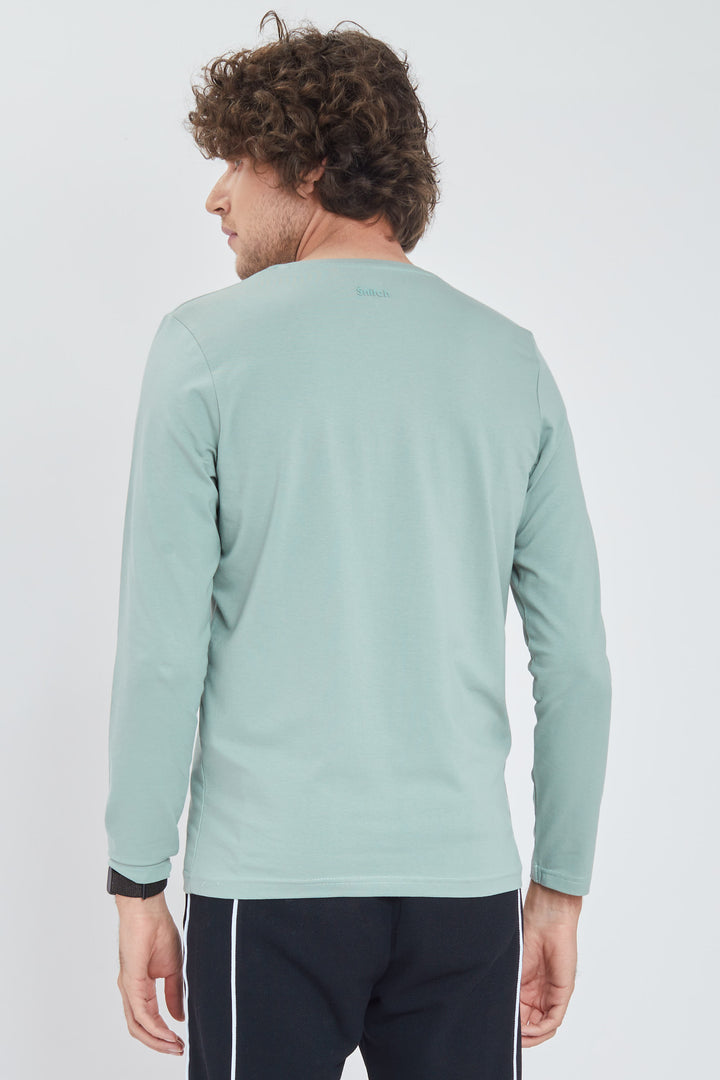 Teal Green Full Sleeves 4-way Stretch Crew Neck T-Shirt - SNITCH