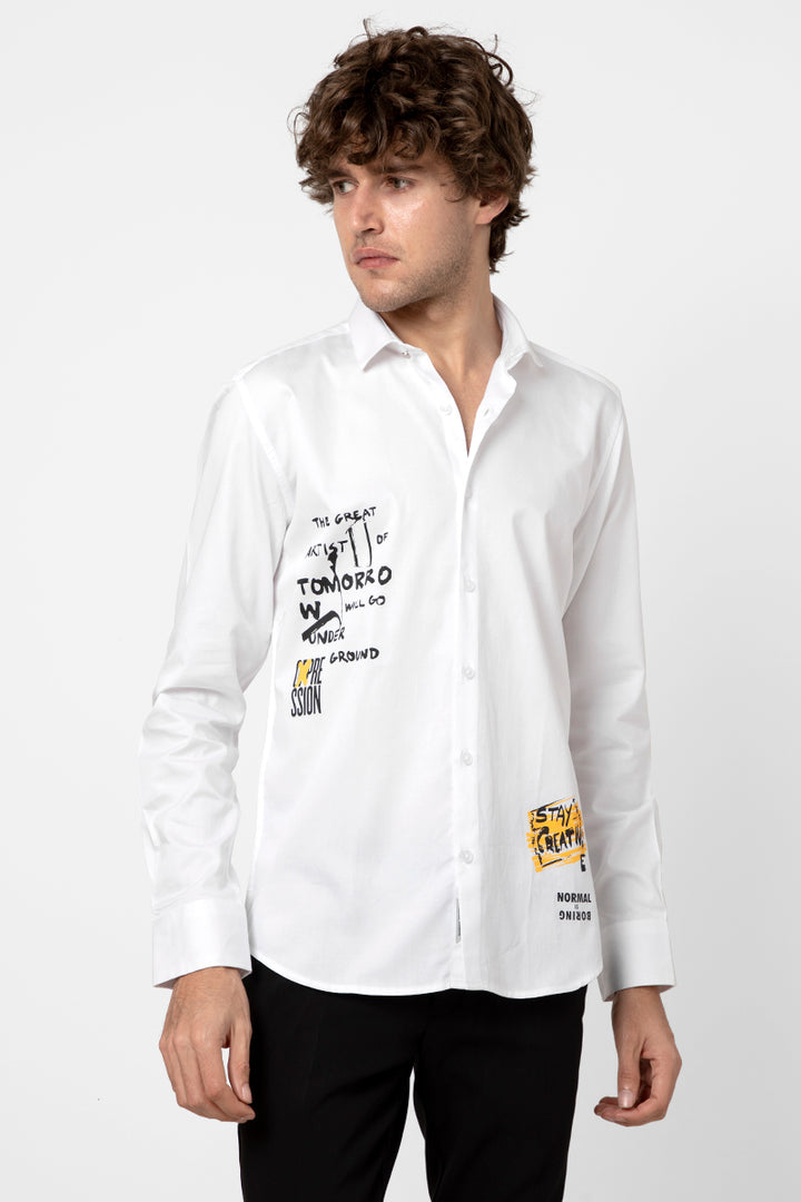 Art Quote Printed White Shirt - SNITCH