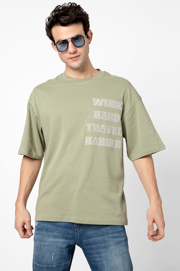 Work Harder Green Oversized T-Shirt - SNITCH