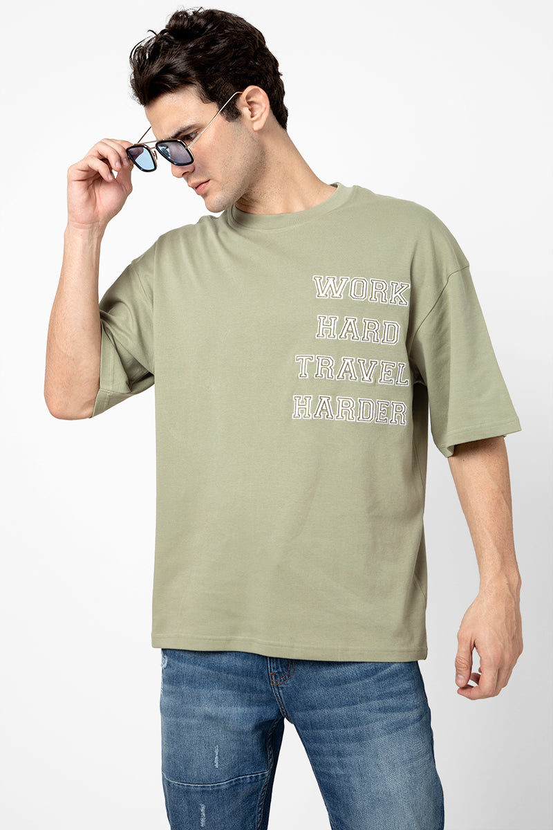 Work Harder Green Oversized T-Shirt - SNITCH