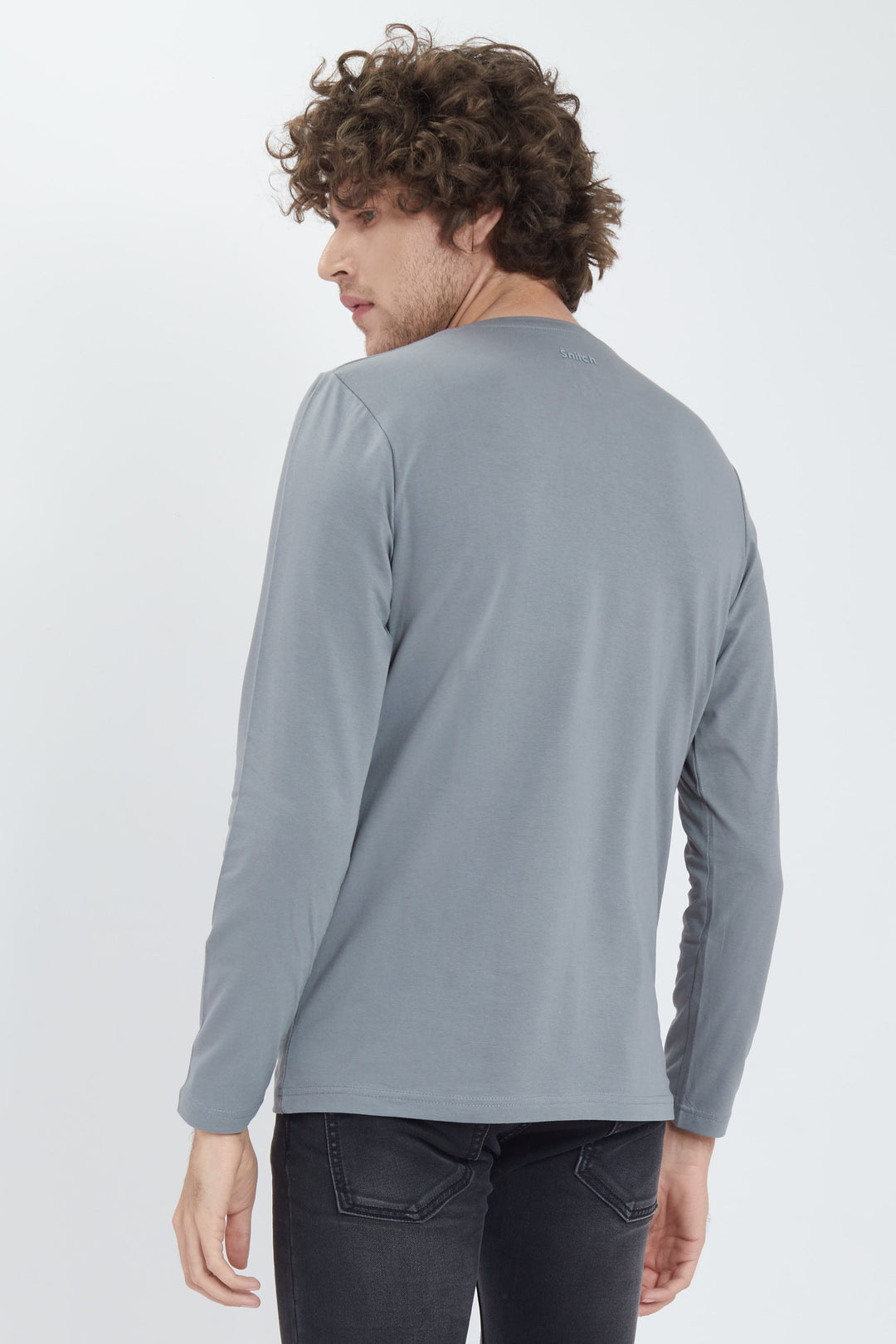 Grey Full Sleeves 4-way Stretch Crew Neck T-Shirt - SNITCH