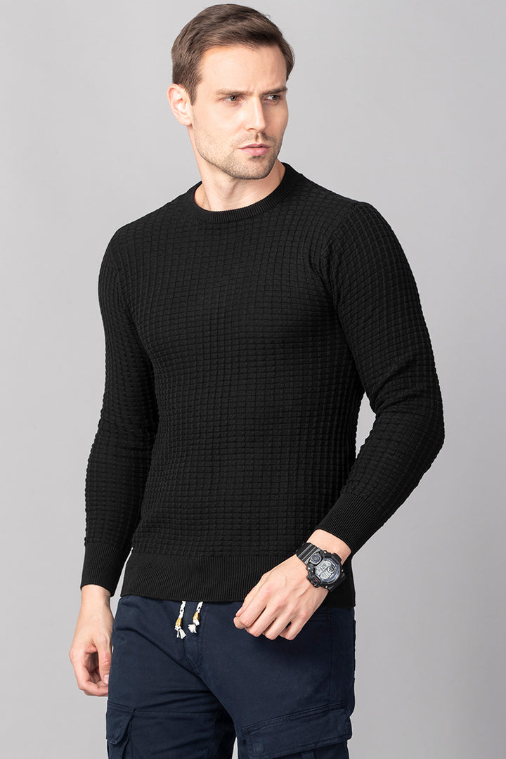 Black Check Stockinette Sweater - SNITCH