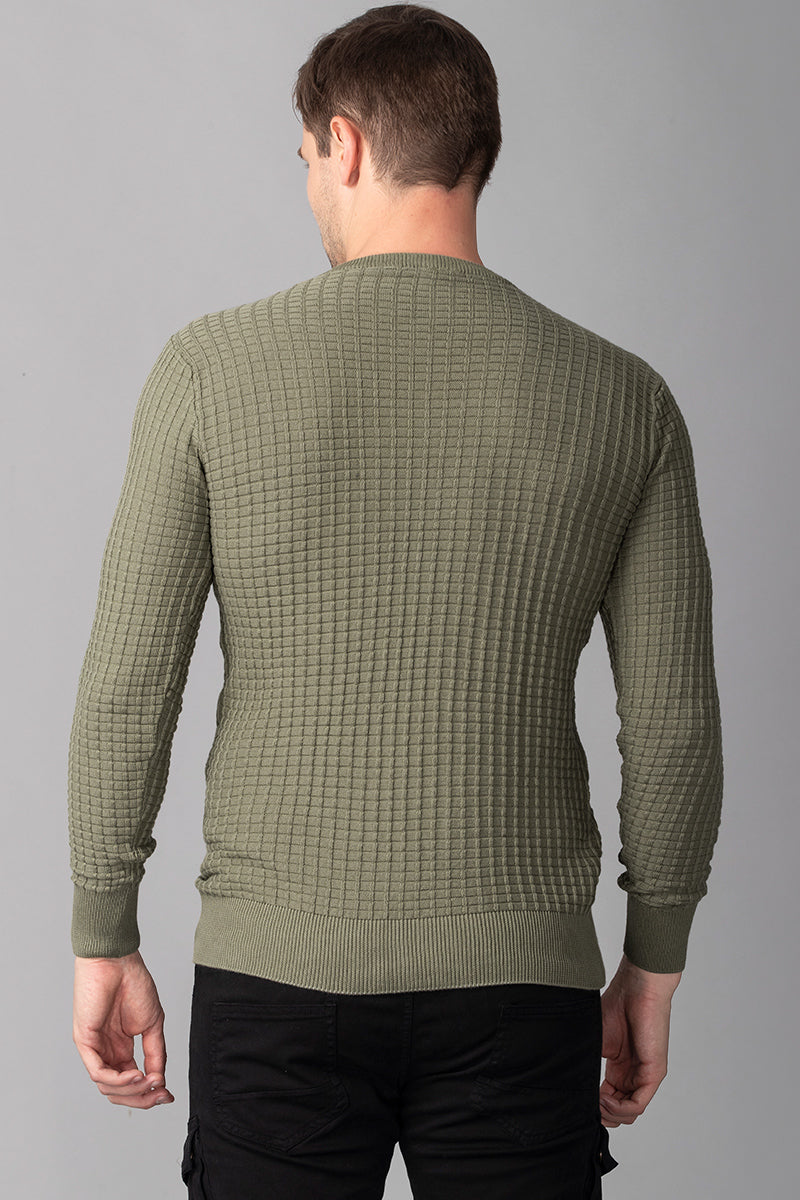 Olive Check Stockinette Sweater - SNITCH