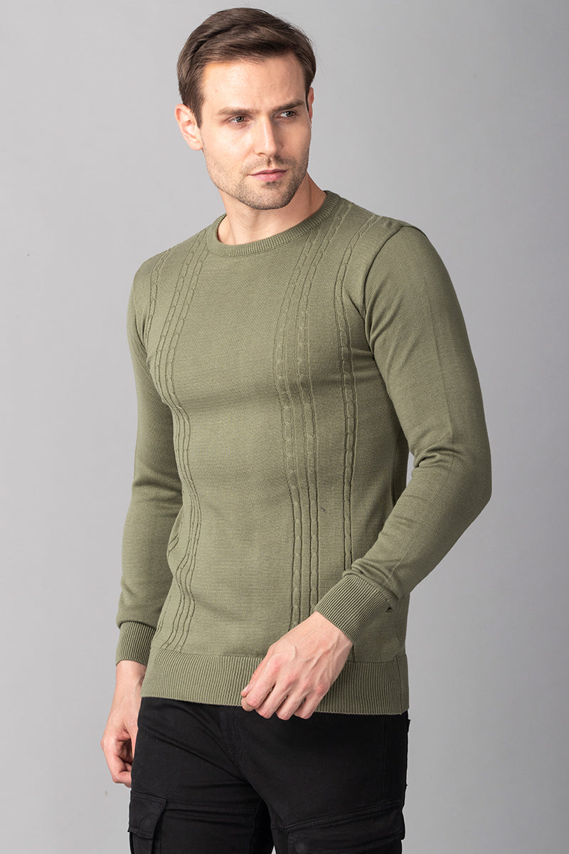 Olive Stripe Stockinette Sweater - SNITCH