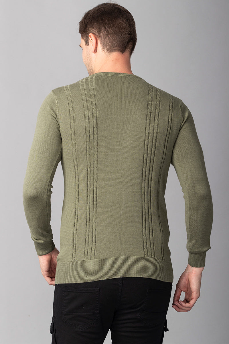 Olive Stripe Stockinette Sweater - SNITCH