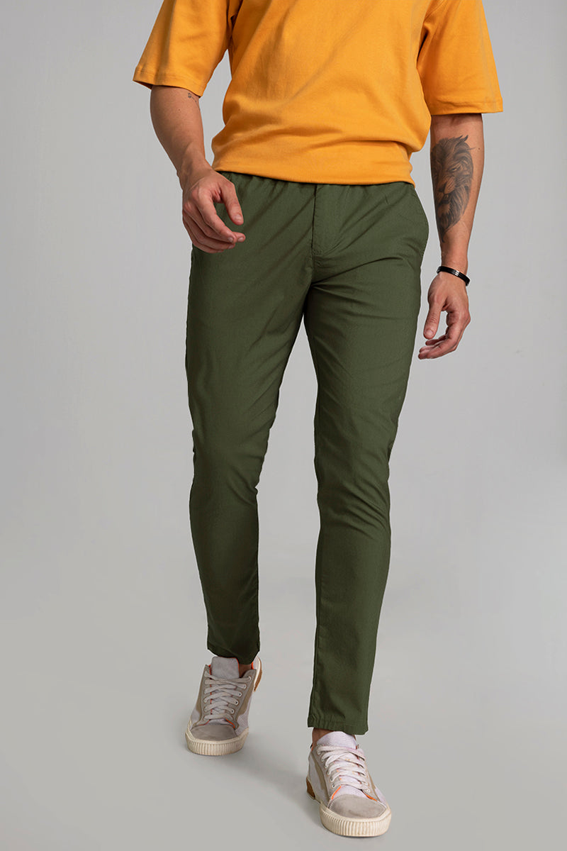 Coriander Green PlainSolid Premium Cotton Pant For Men