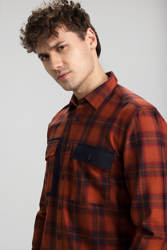 Buy Men's Mixed Checks Orange Shirt Online | SNITCH