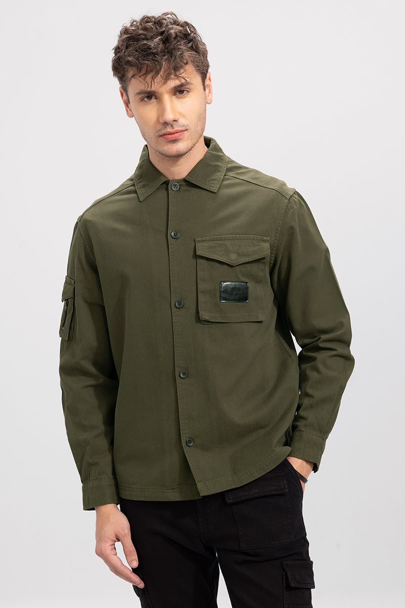 Buy Men's Roxie Olive Overshirt Online | SNITCH