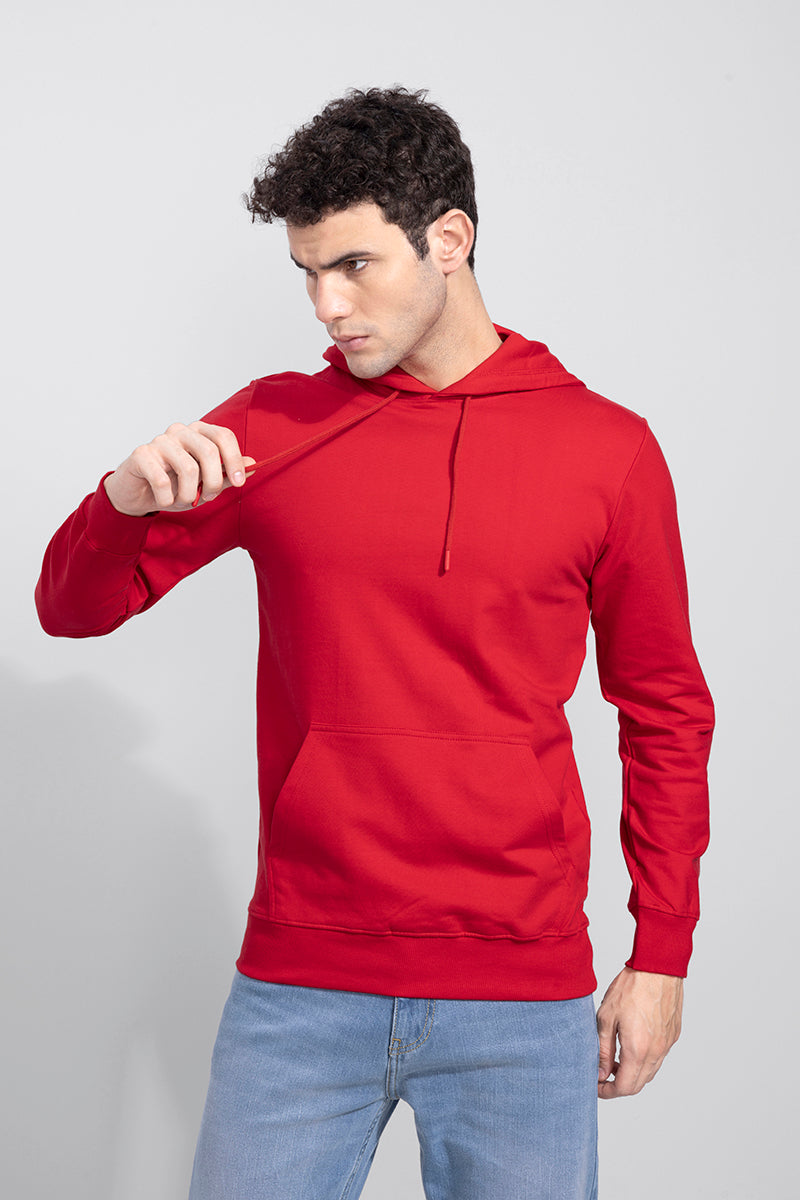 Buy Men's Solid Red Hoodie Online | SNITCH