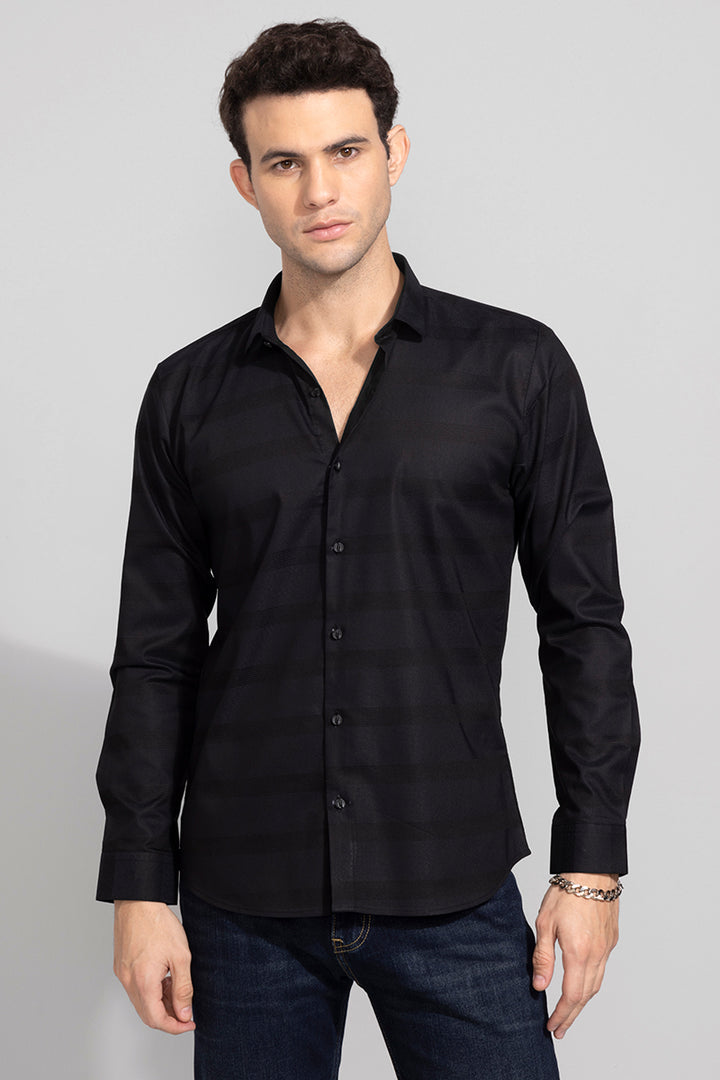 Dobby Stripe Black Shirt