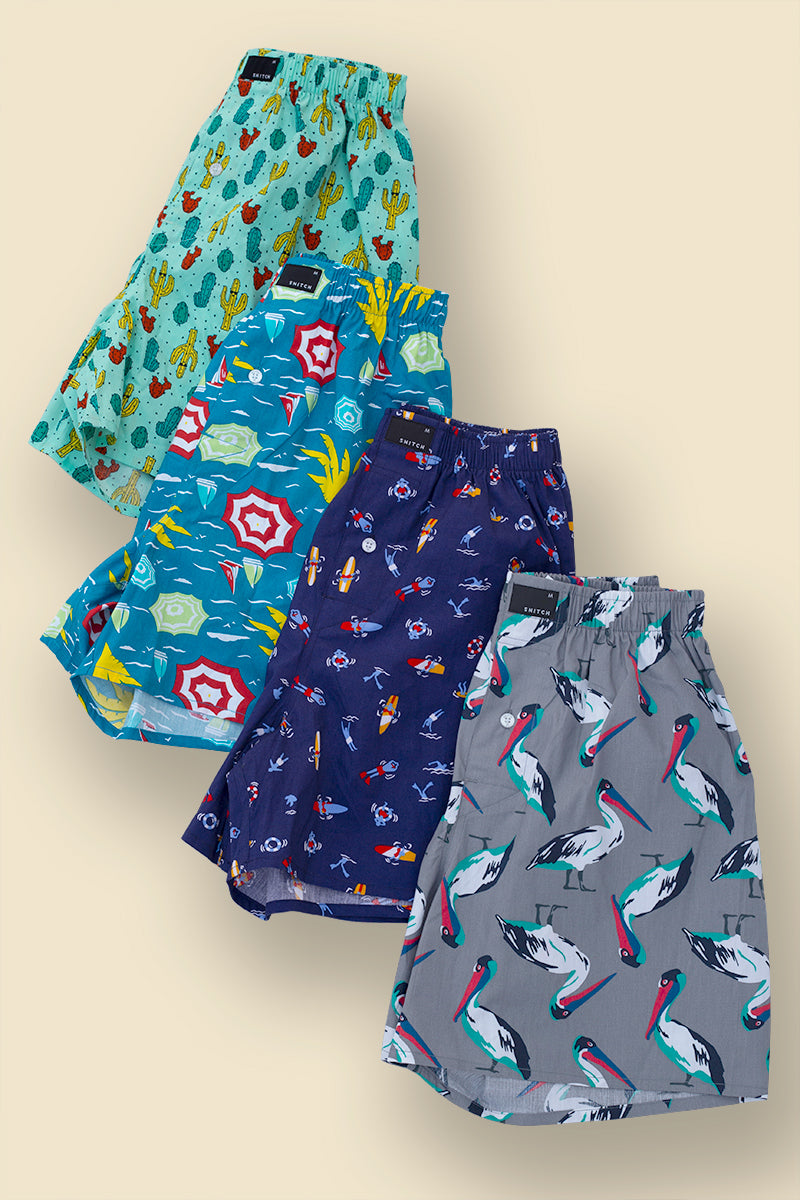Marine Printed Cotton Boxers - Pack of 4 - SNITCH