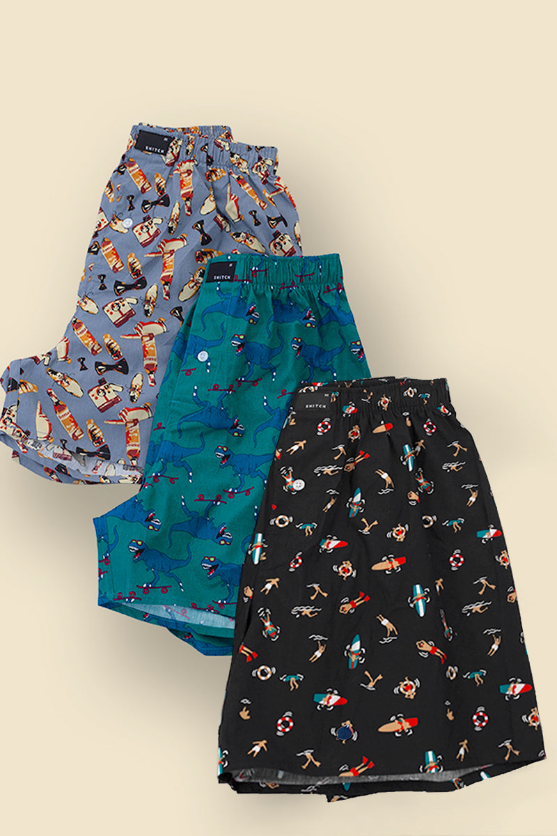 Peppy Pack of 3 Printed Cotton Boxers - SNITCH