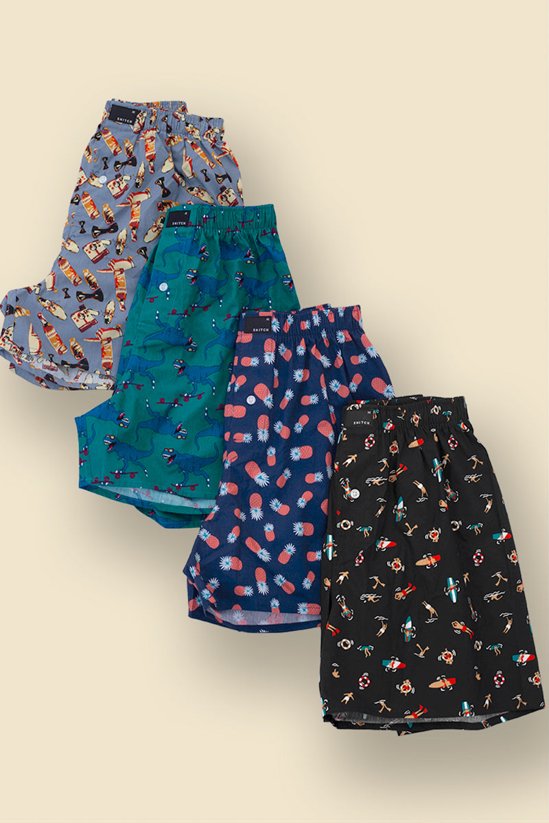 Peppy Printed Cotton Boxers - Pack of 4 - SNITCH
