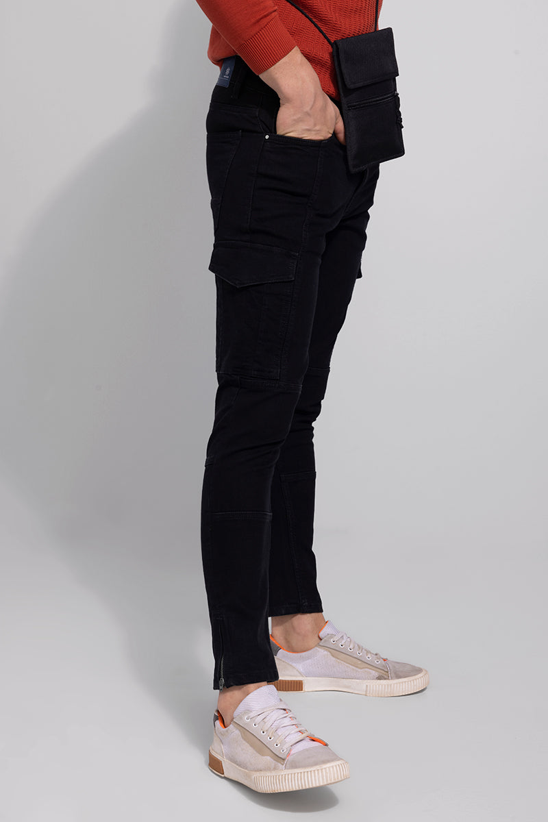 Rugged Black Cargo Jeans