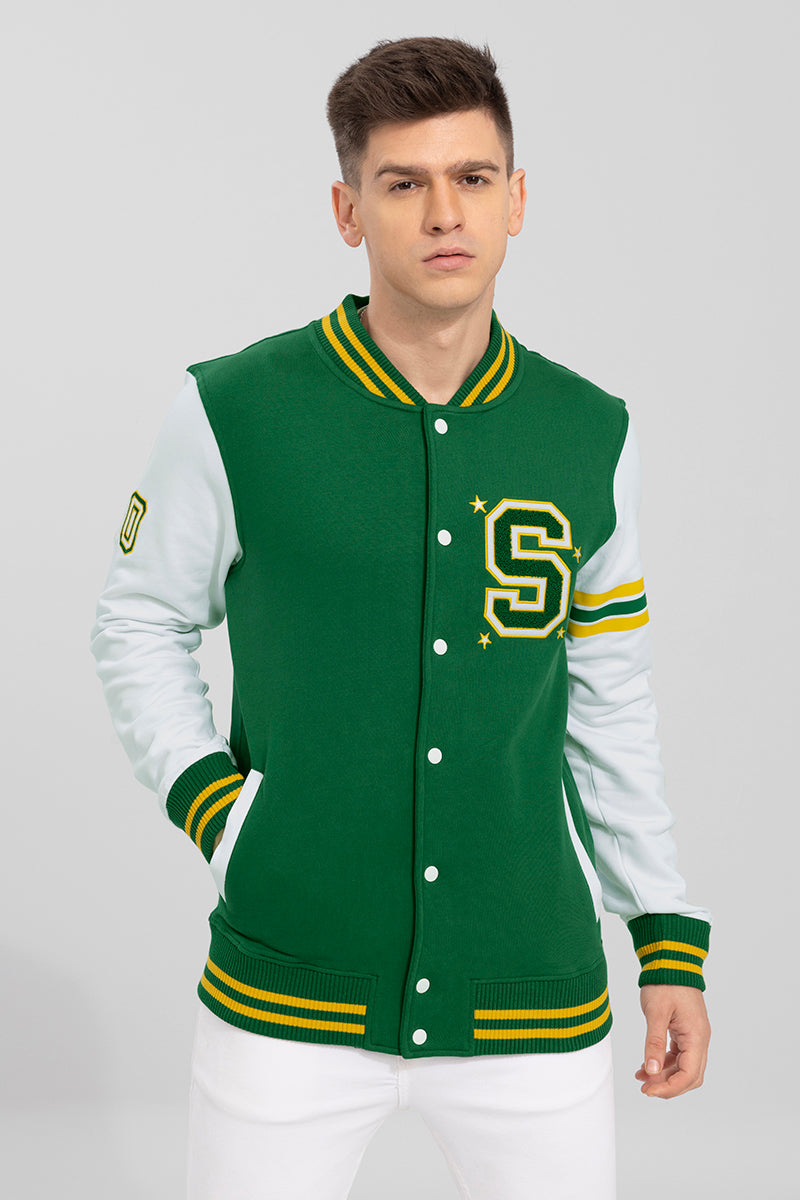 Buy Men s Seigneur Green Varsity Jacket Online SNITCH