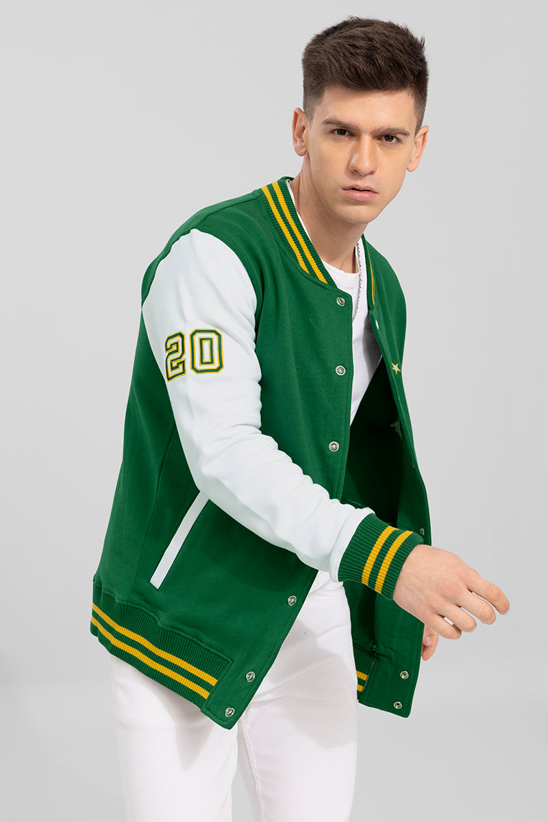 Buy Men s Seigneur Green Varsity Jacket Online SNITCH