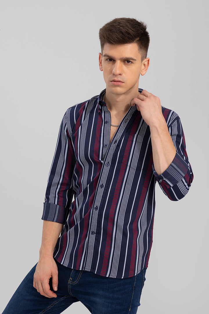 Buy Men's Balanced Stripe Navy Shirt Online | SNITCH