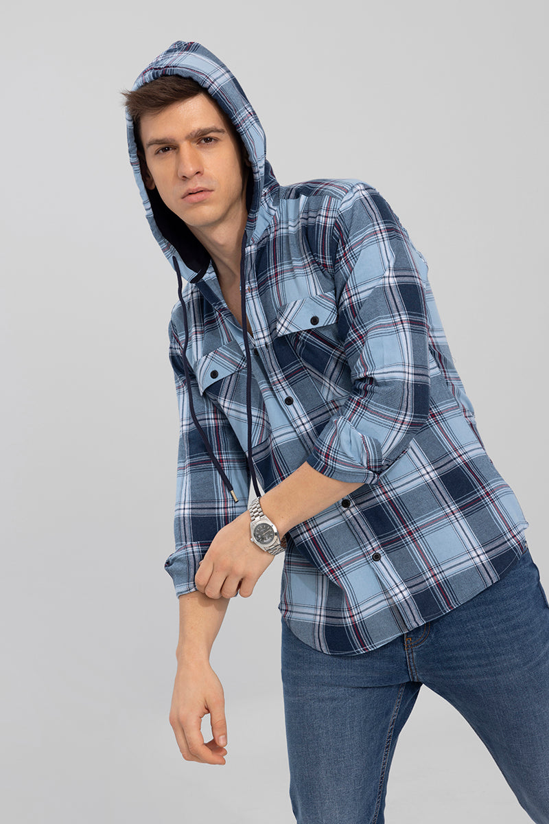 Blue hooded shirt clearance