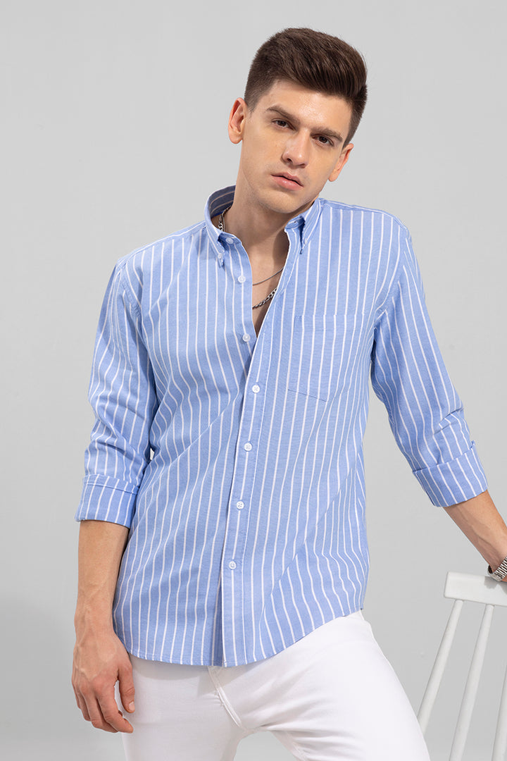 Roman Stripe Sea Blue Stripe Shirt