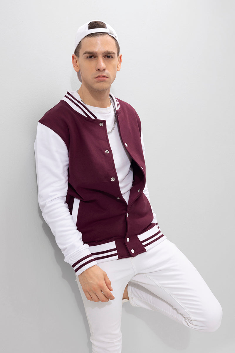 Burgundy varsity jacket mens sale