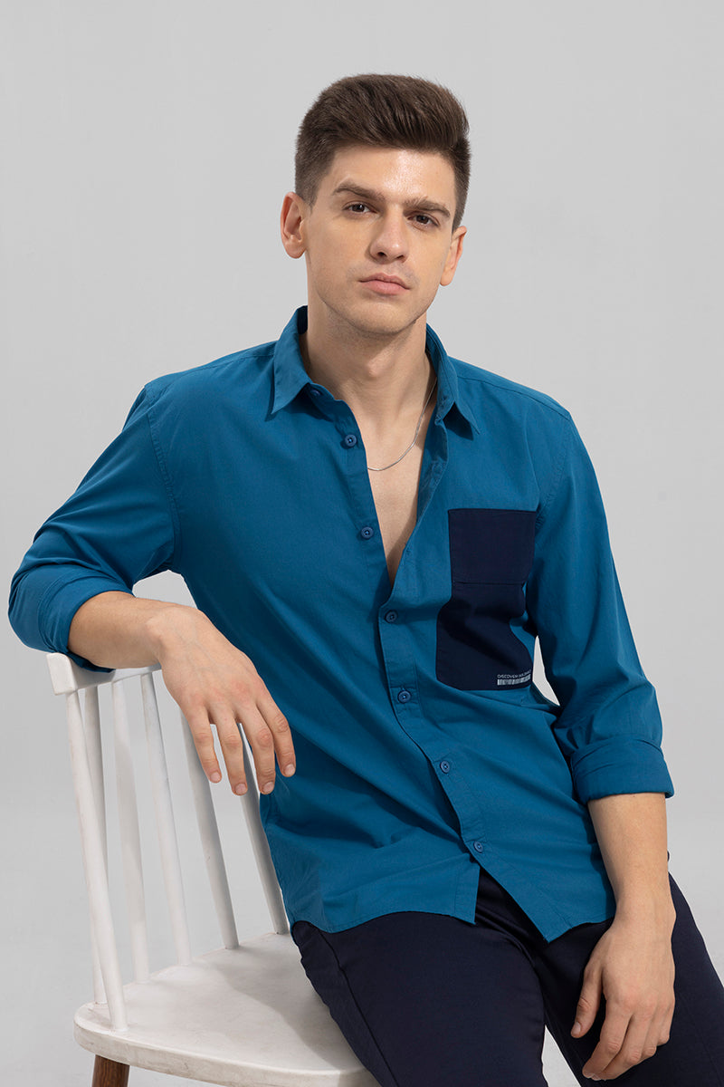 Buy Men's Side Patch Pocket Blue Shirt Online SNITCH