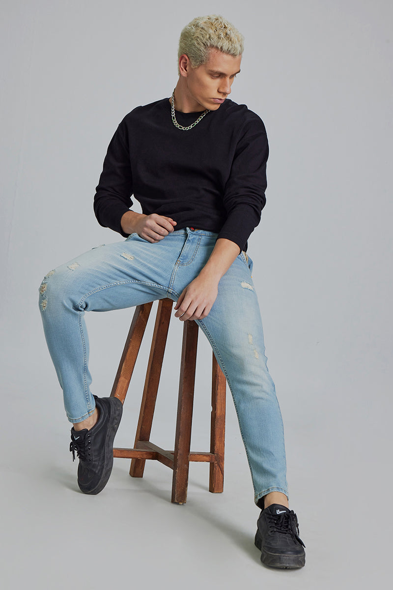 Black sweatshirt blue jeans hotsell