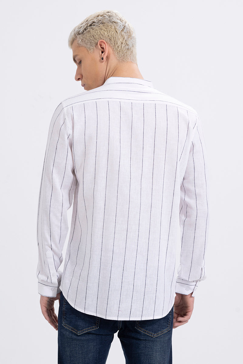 Striped White Linen Kurta Shirt