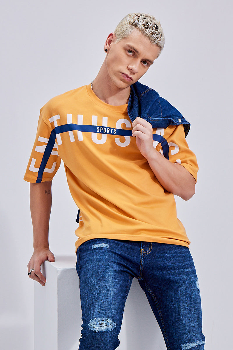 Buy Men's Enthusiast Mustard Oversized T-Shirt Online | SNITCH