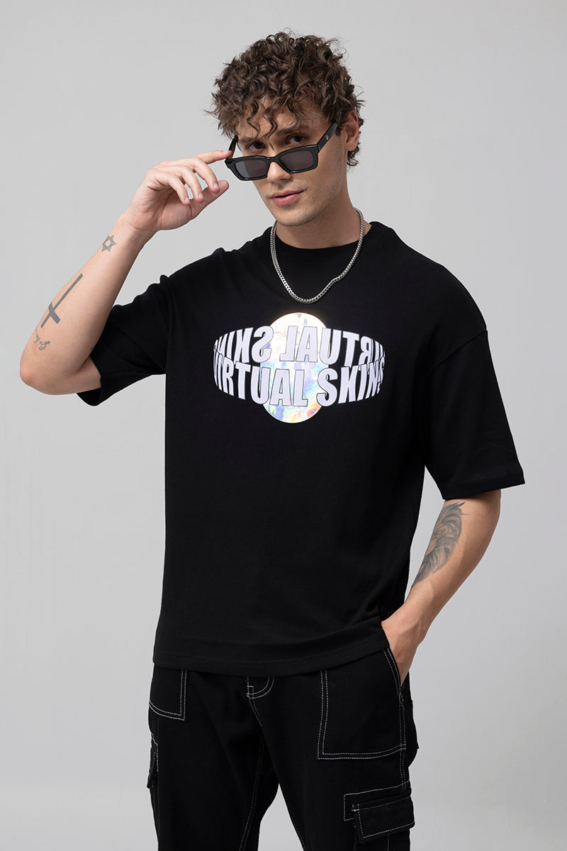 Cyber Space Black Oversized T-Shirt