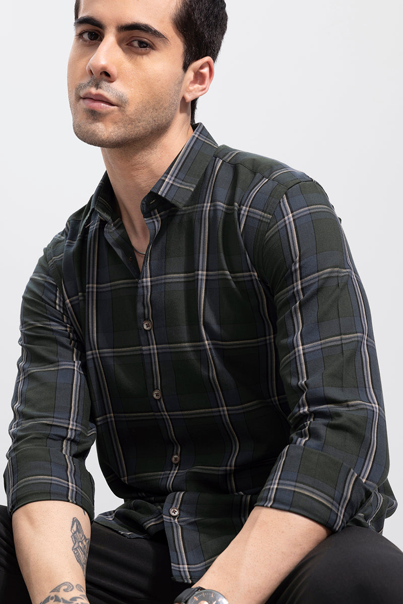 Structured Check Olive Shirt