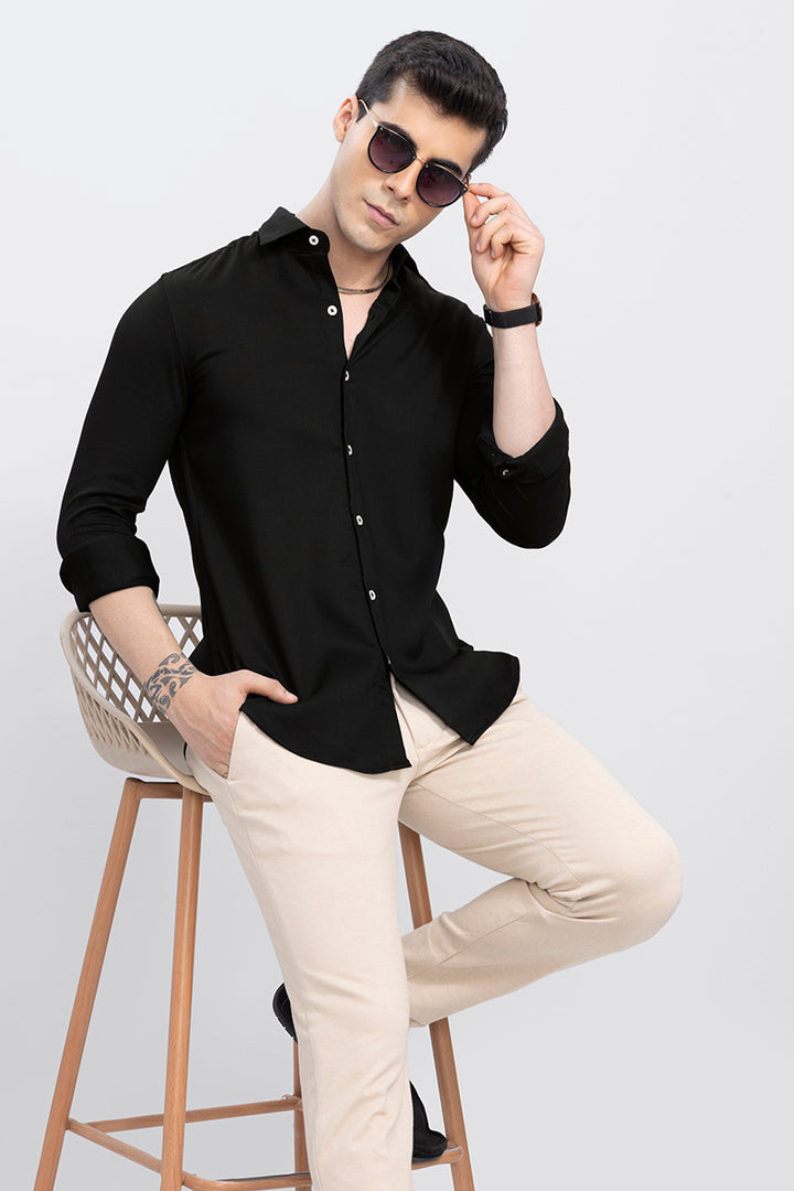 Vertical Cord Stripe Black Shirt