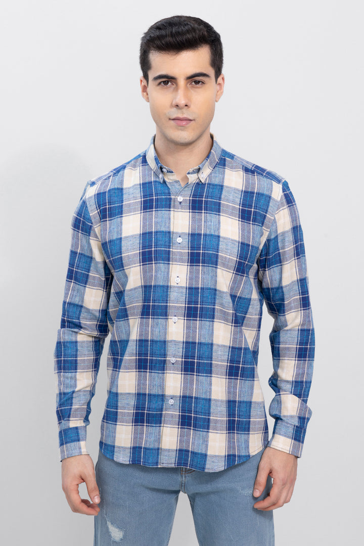 Portrait Denim Blue Checks Shirt